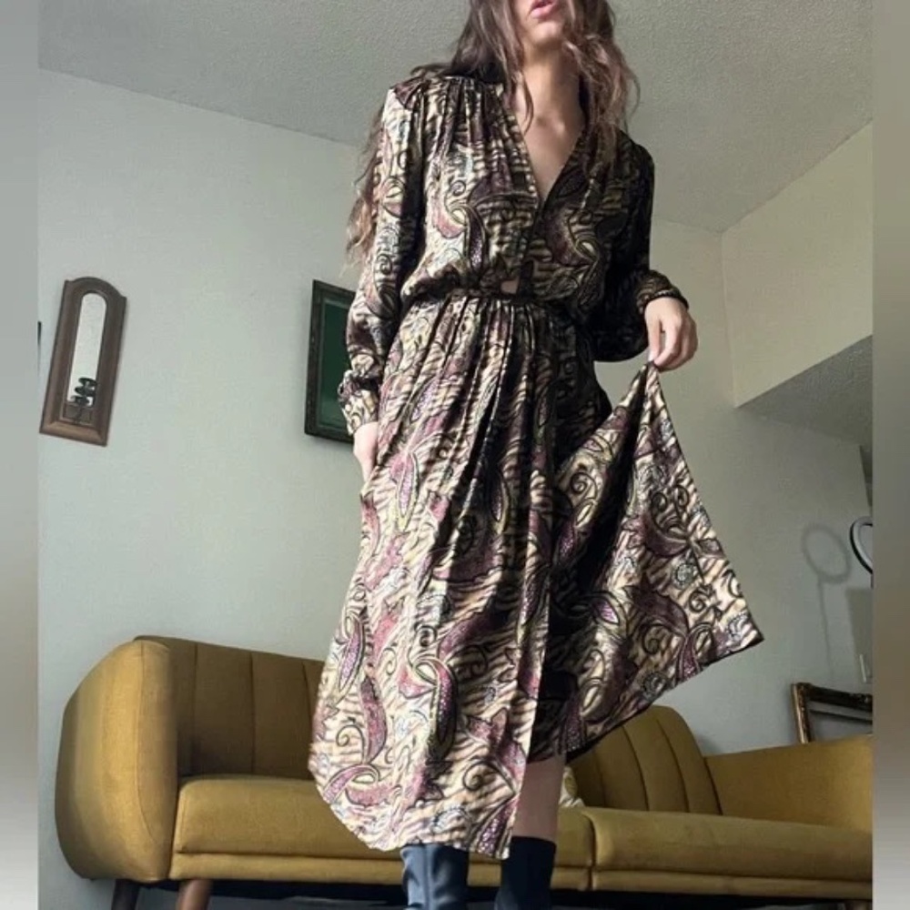 Vintage Printed Midi Dress Sz Small